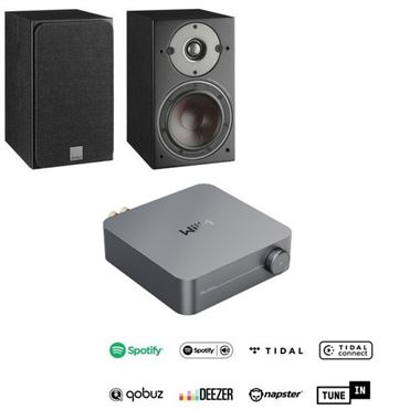 WiiM Amp Streaming Amplifier and Dali Oberon 1 Speakers In Black