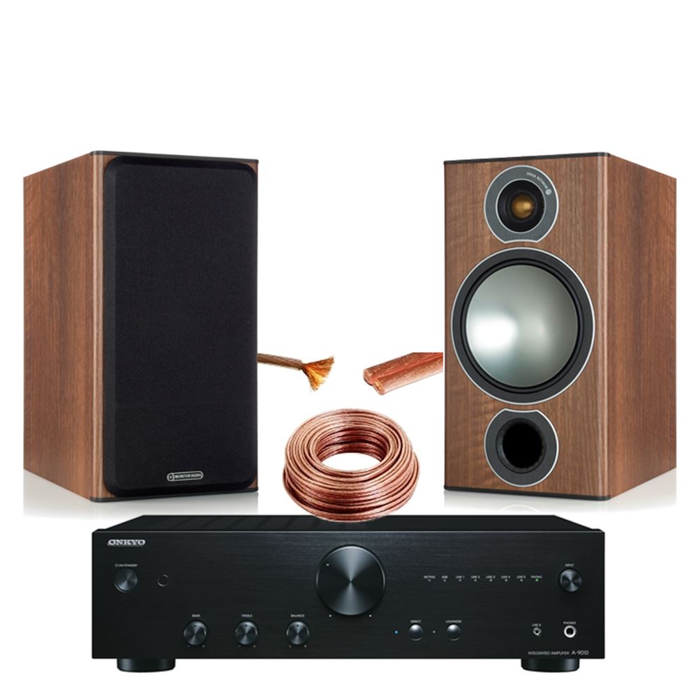 Onkyo A9010 Stereo Amp with Monitor Audio Speakers & cable